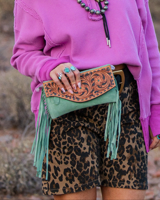 Tooled Turquoise Fringe Purse/Wallet