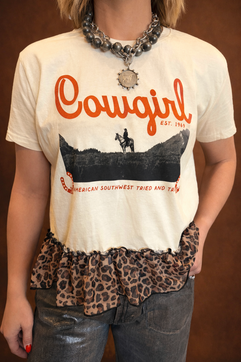 Cowgirl Leopard Ruffle Top