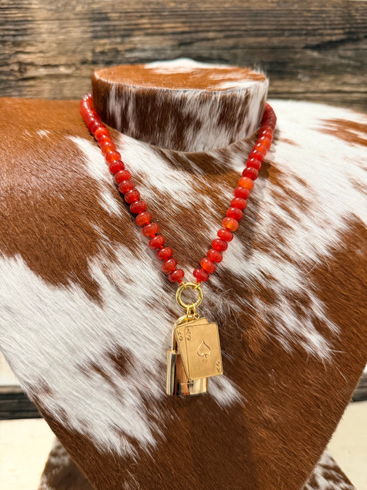Red Designer - Glass Bead Charm Necklace