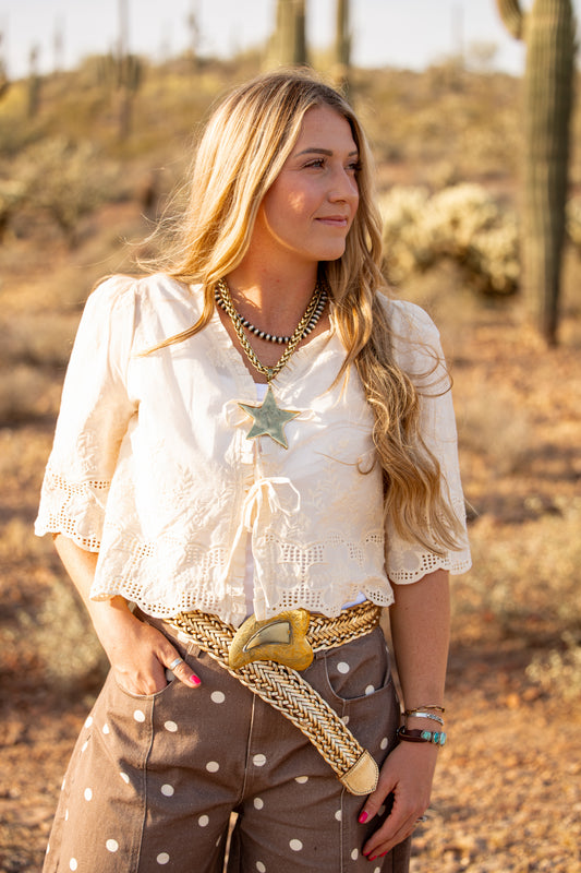 Floral Embroidery Tie Blouse