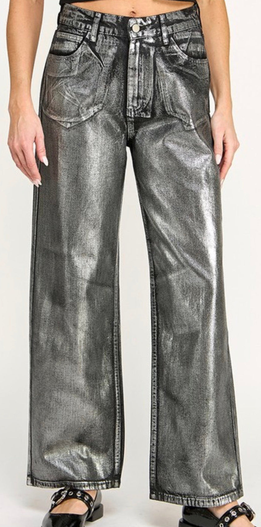 Silver Metallic Black Jean