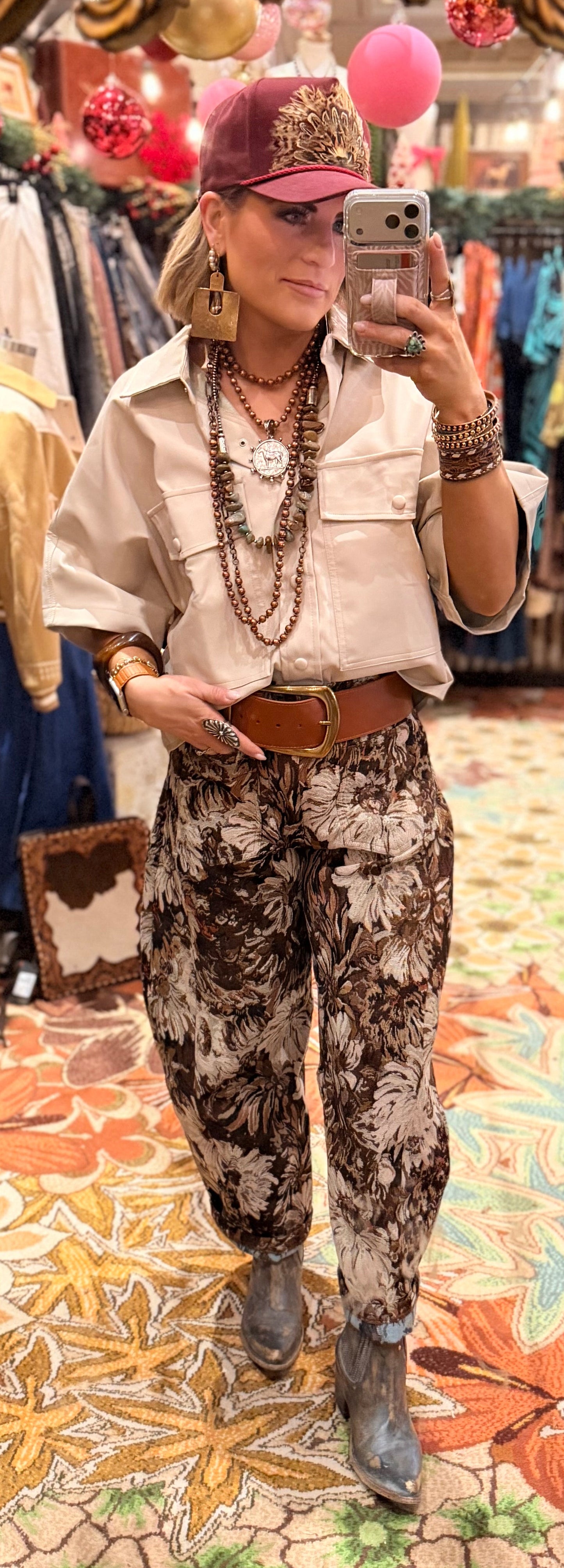 Faux Leather Button Down Top