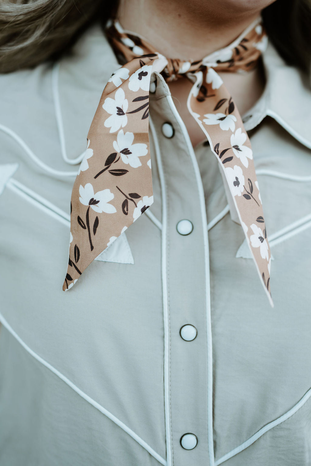 Taupe Button Down Western Top