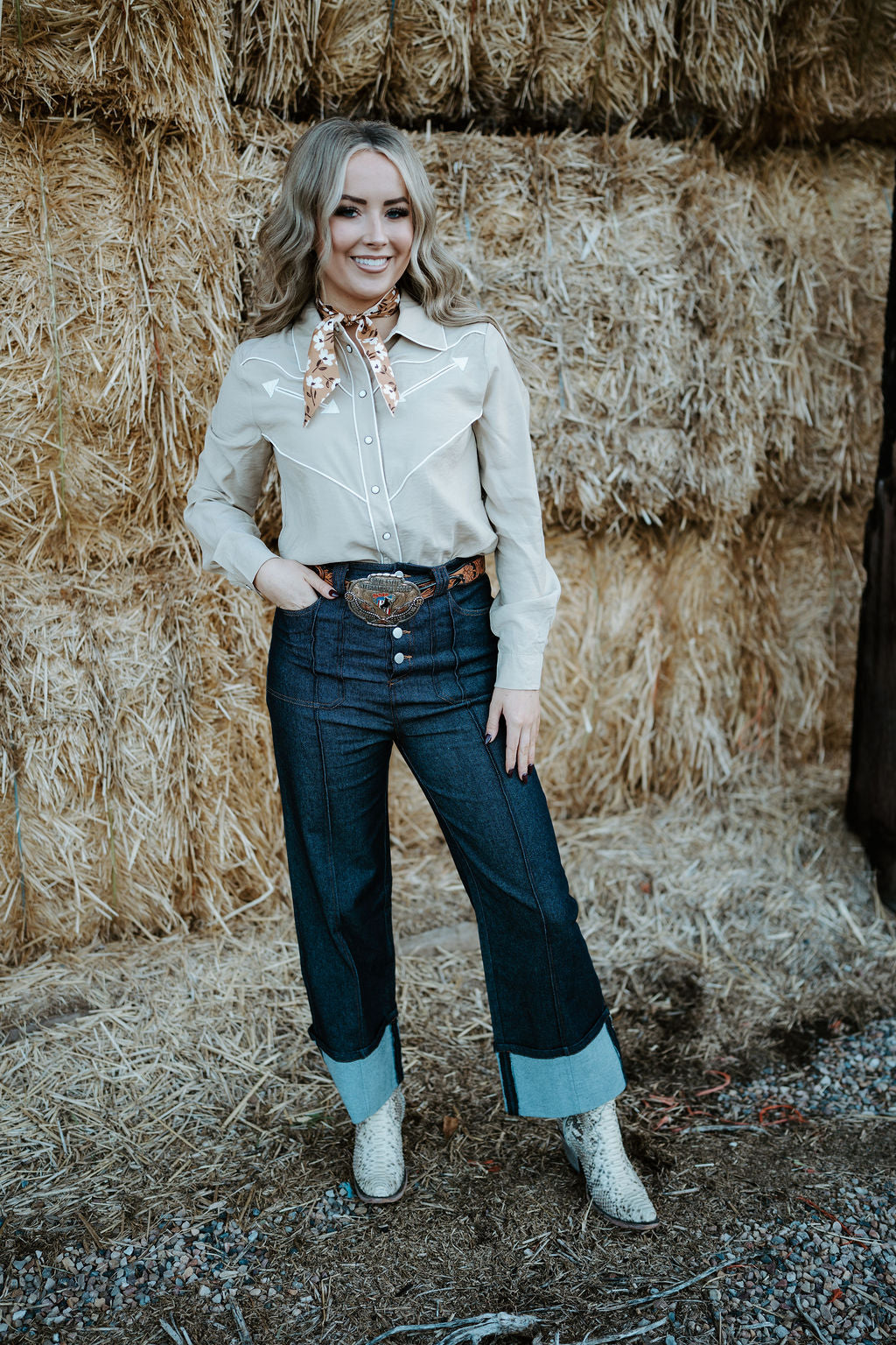 Taupe Button Down Western Top