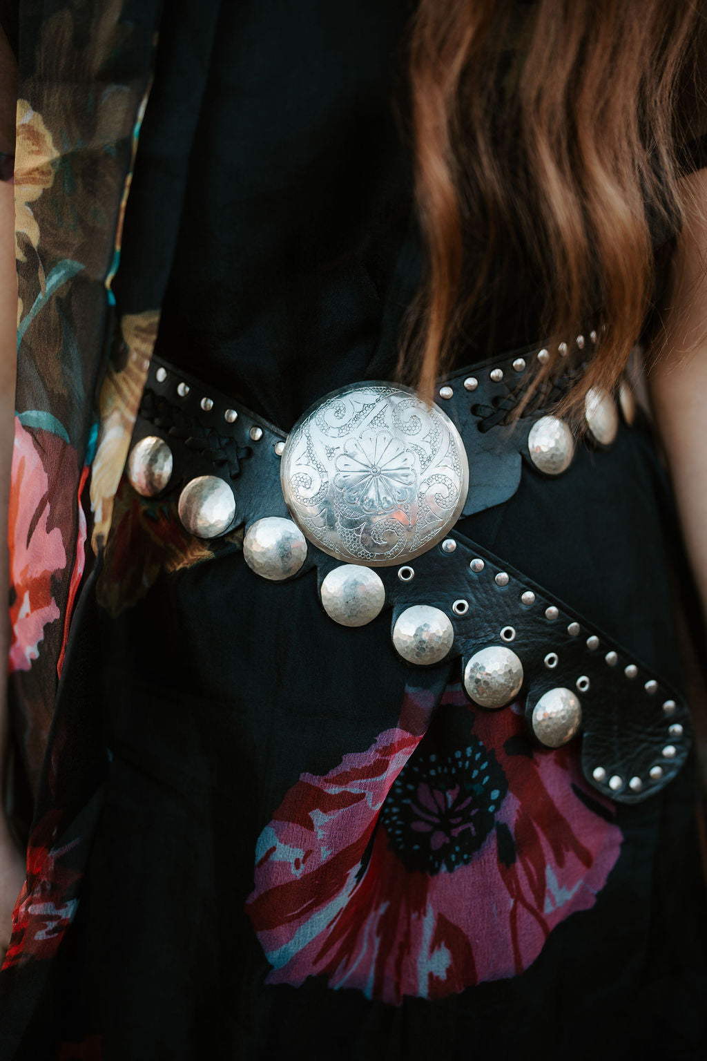 Black Scallop Concho Belt