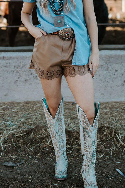 Tan Faux Leather Shorts