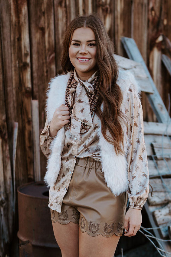 Satin Rodeo Print Top