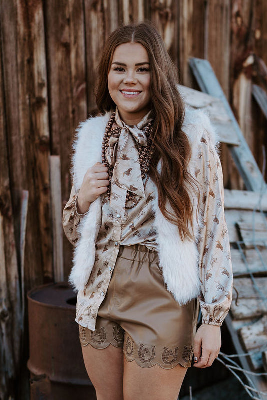 Satin Rodeo Print Top