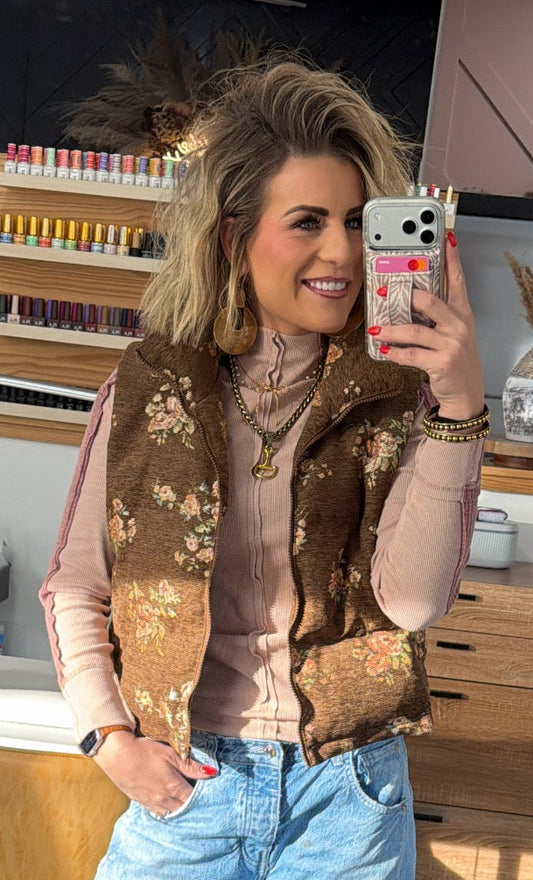 Vintage Puffer Floral Vest