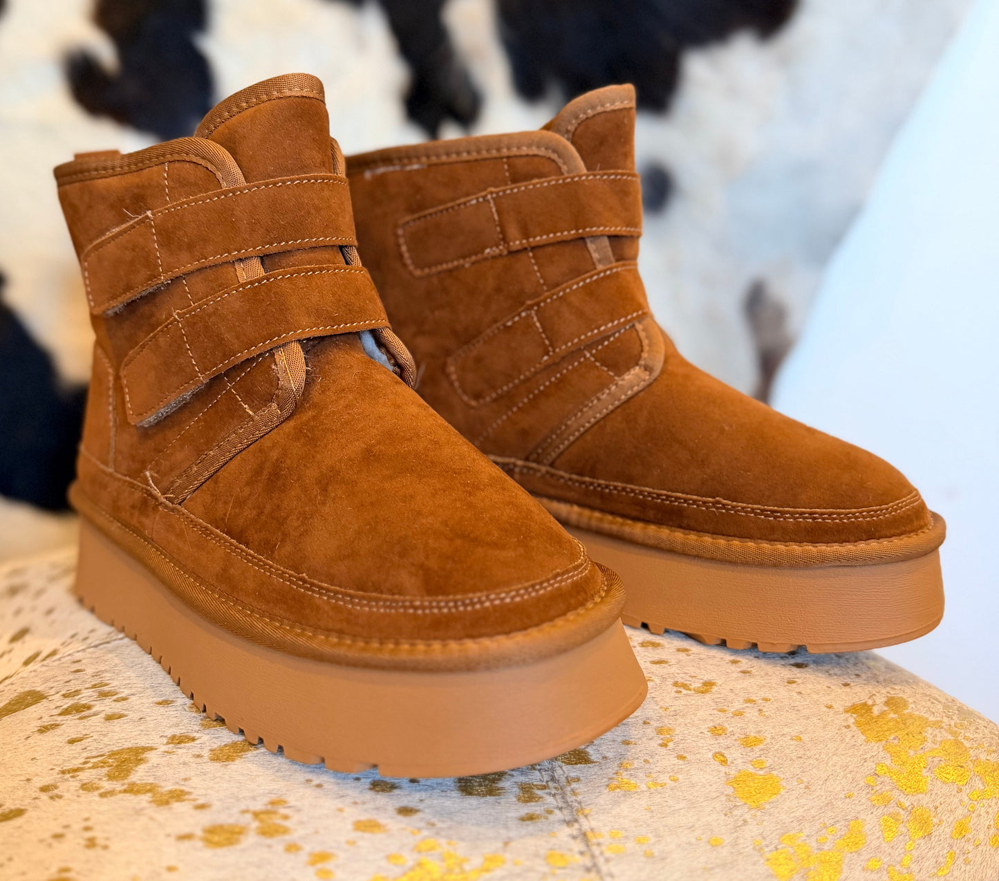 Chestnut Platform Boot with Velcro Straps