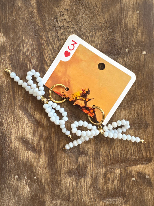 White Beaded Bow Earrings