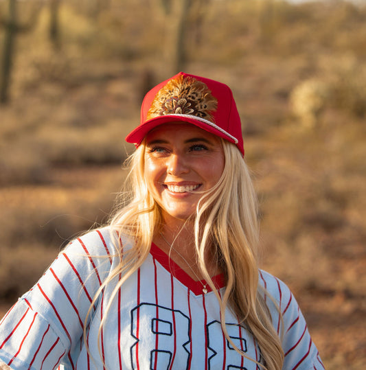Red Feather Hat w/ White Band