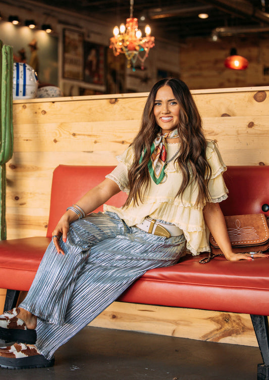 Silver Metallic Plisse Pant