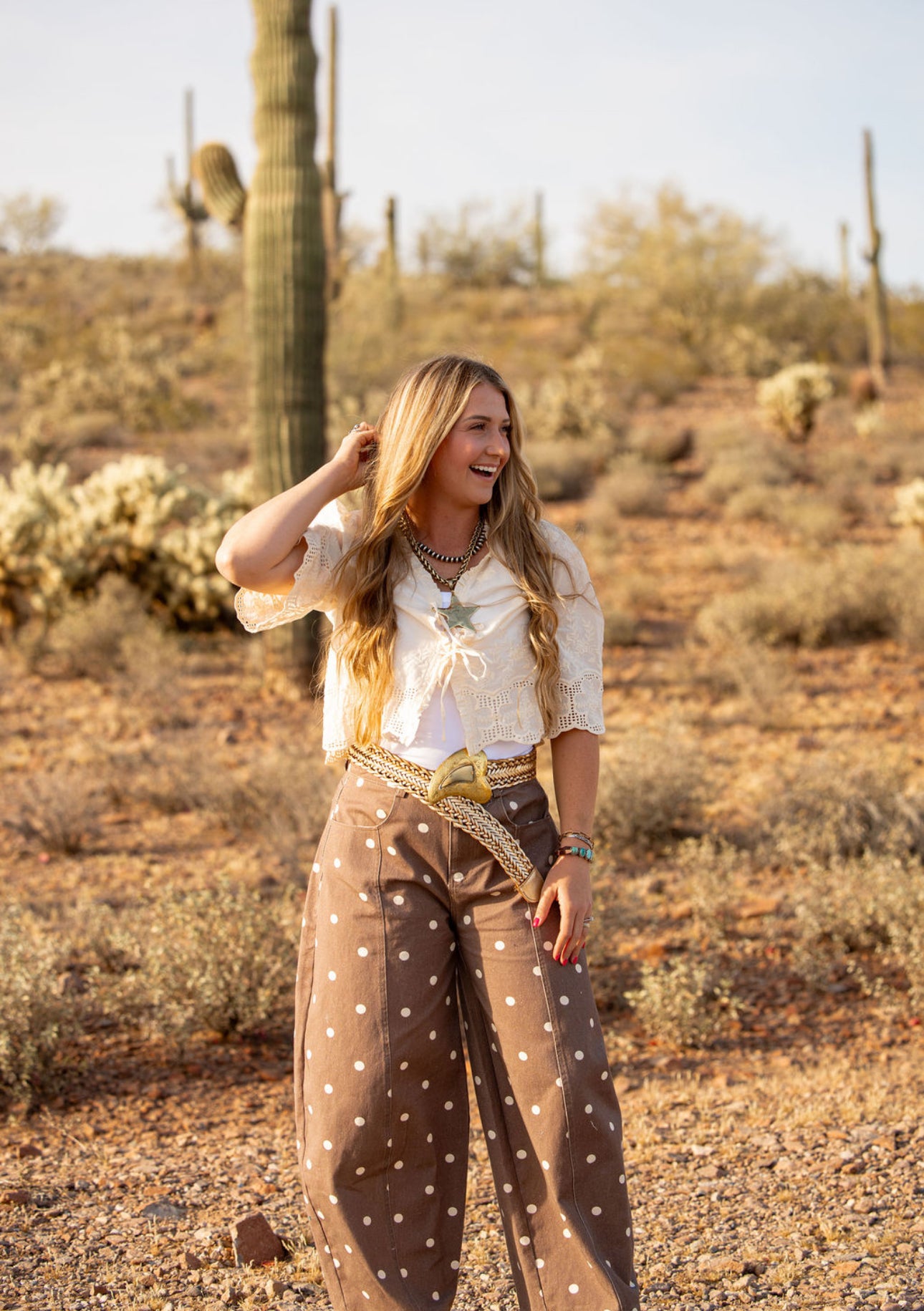 Brown Polka Dot Barrel Pants