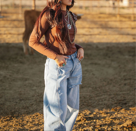 The Laredo Distressed Barrel Jean