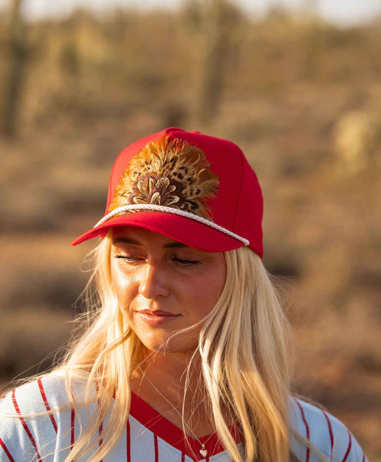 Red Feather Hat w/ White Band