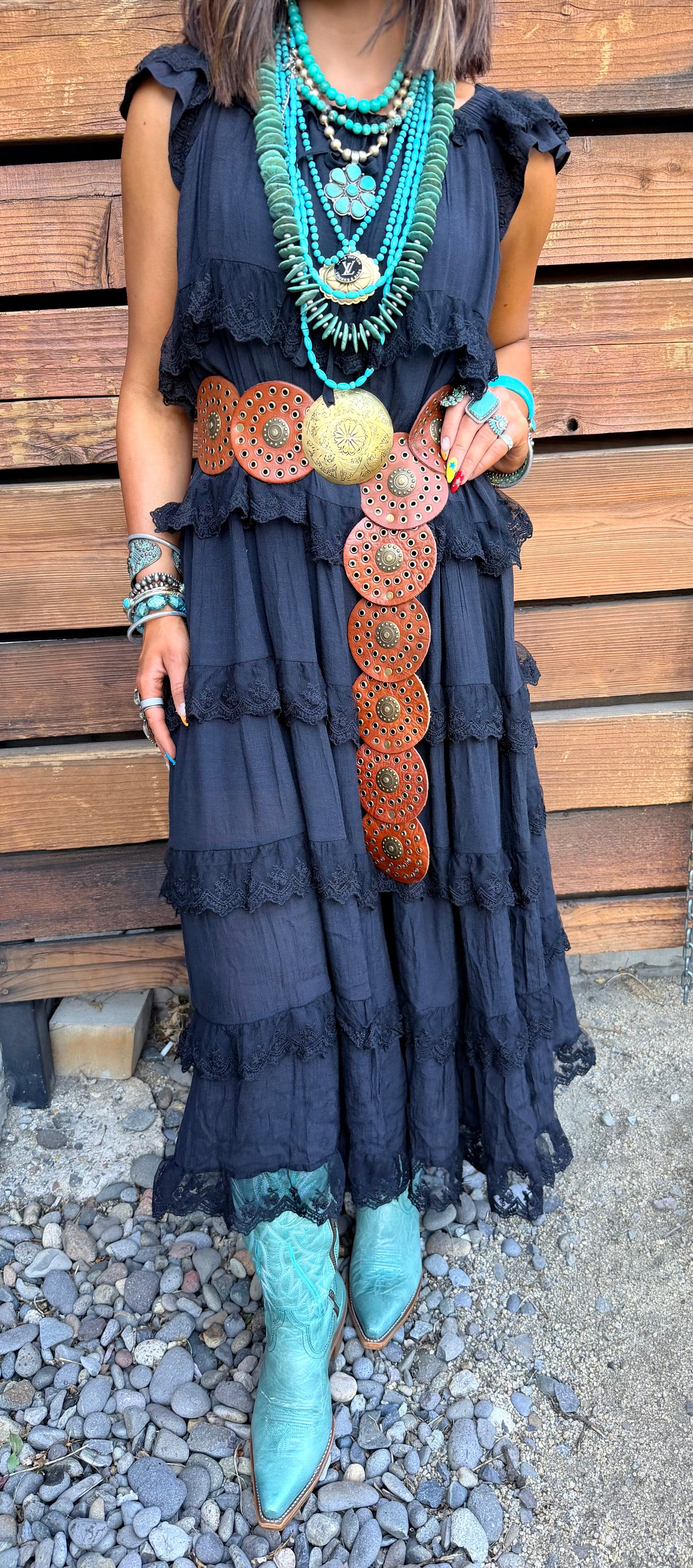 Black Tiered Flowy Lace Trim Dress