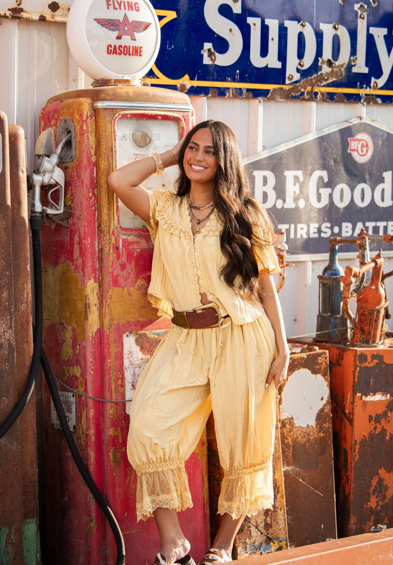 Golden Sun Lace Barrel Pants