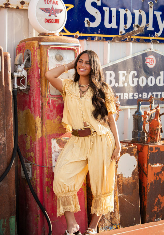 Golden Sun Lace Barrel Pants