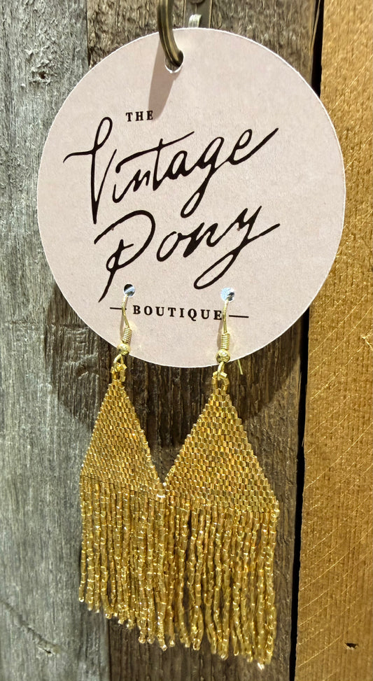 Gold Beaded Fringe Earrings