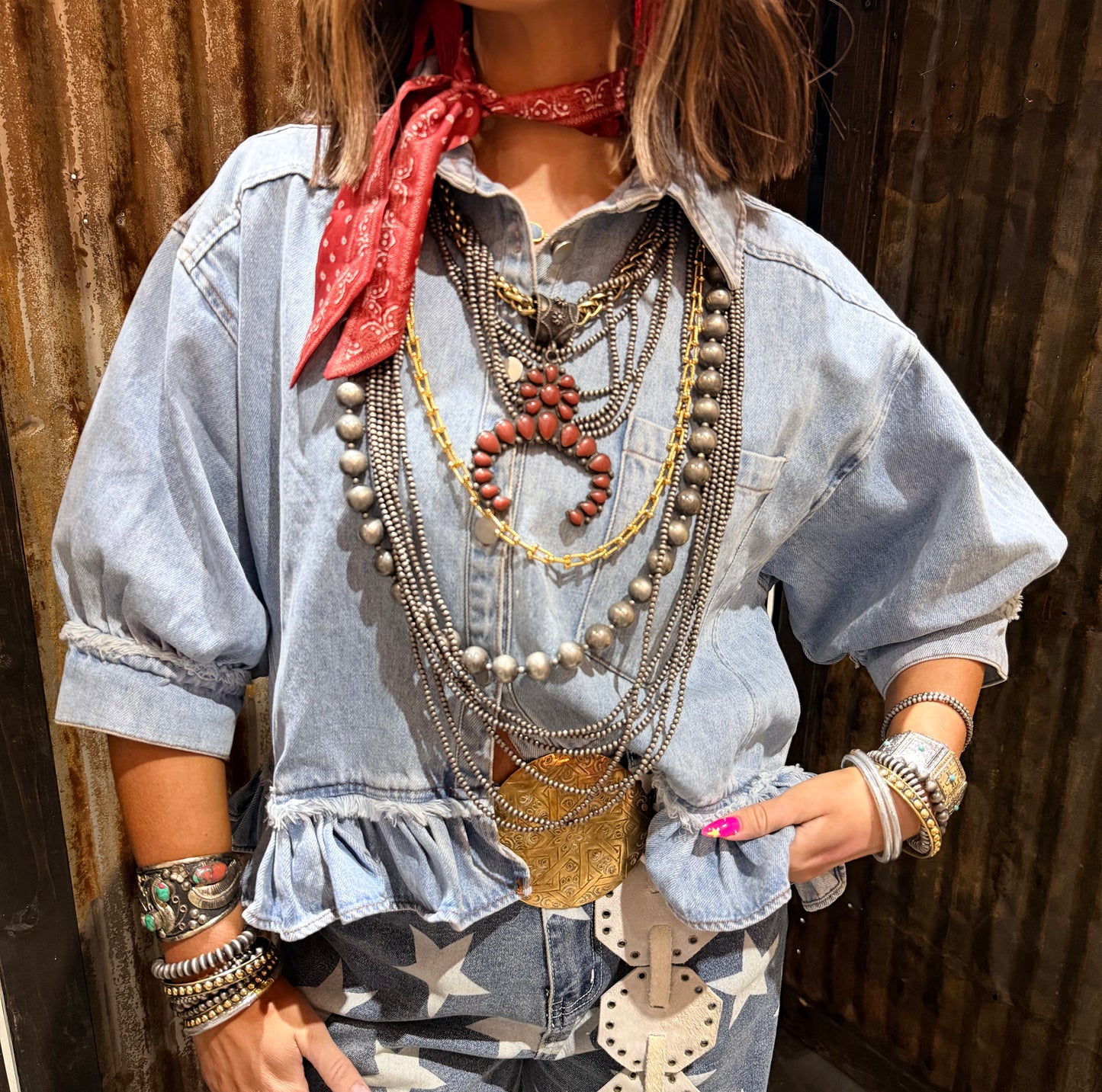 Denim Ruffle Top