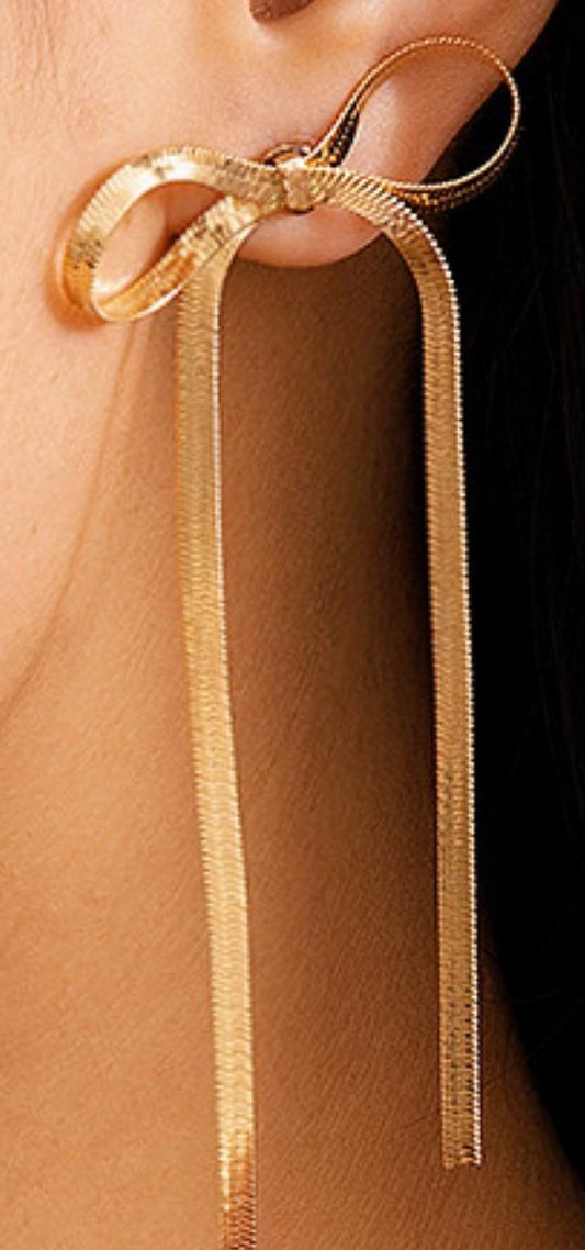 Gold Long Bow Earrings