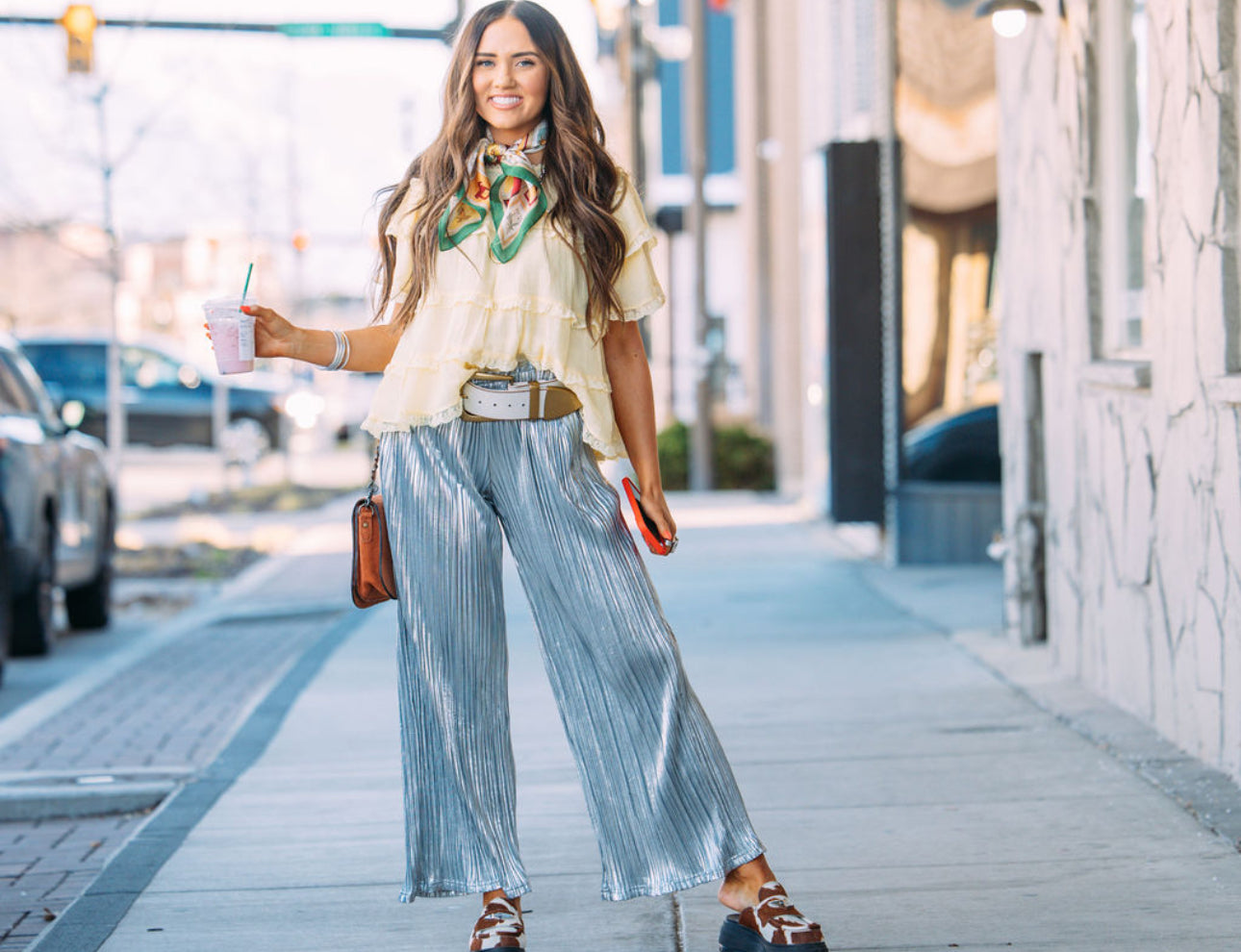 Silver Metallic Plisse Pant