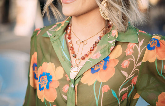 Designer + Orange / Red Mixed - Glass Bead Charm Necklace