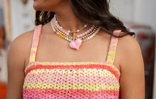 Baby Pink Beaded Heart Necklace
