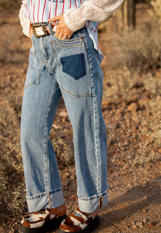 Denim Patch Barrel Jean