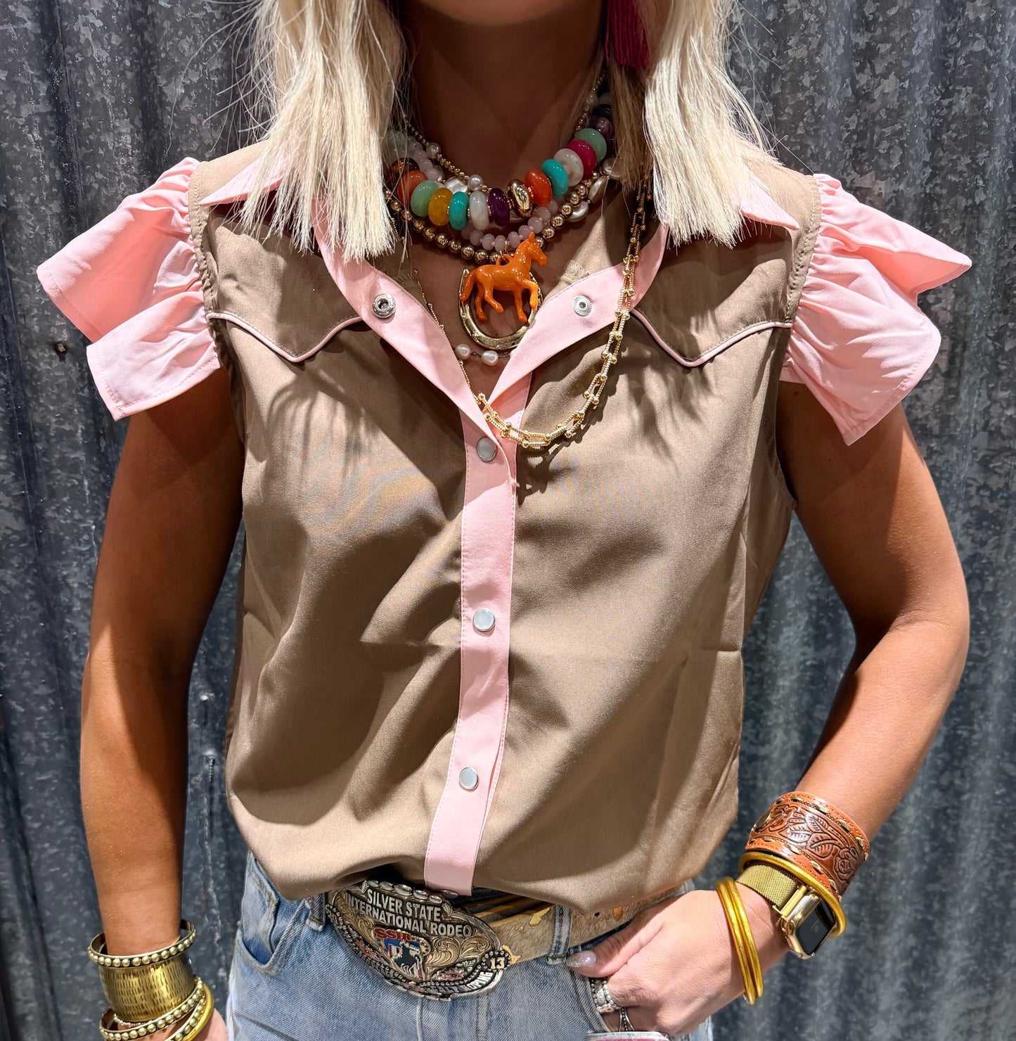 Pink & Tan Western Top