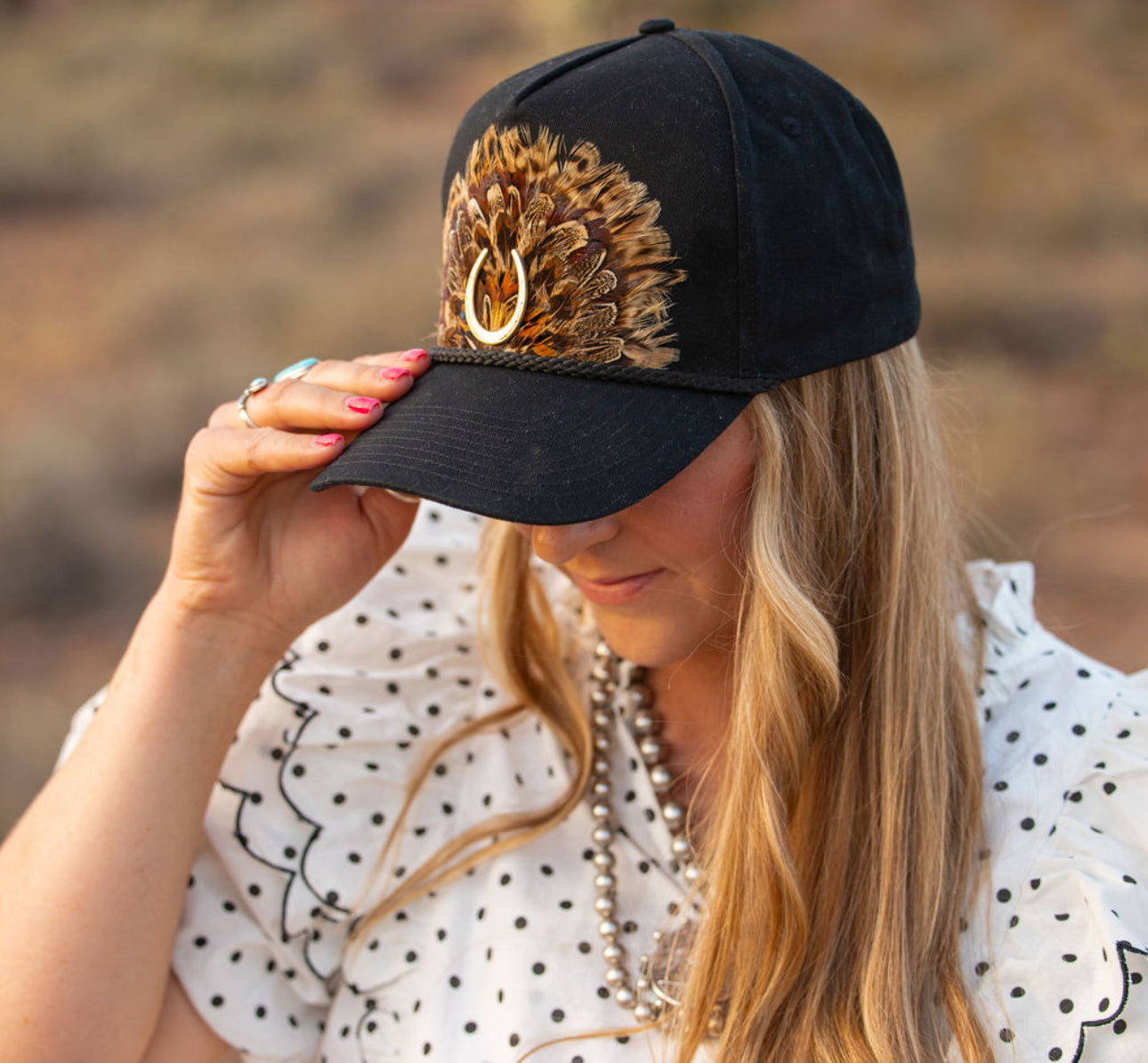 Black Feather Horseshoe Hat