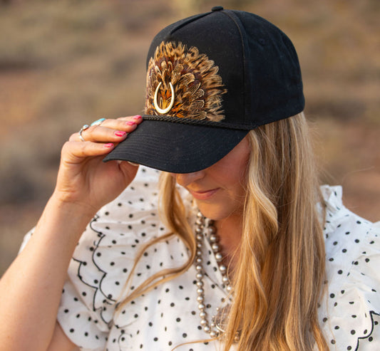 Black Feather Horseshoe Hat