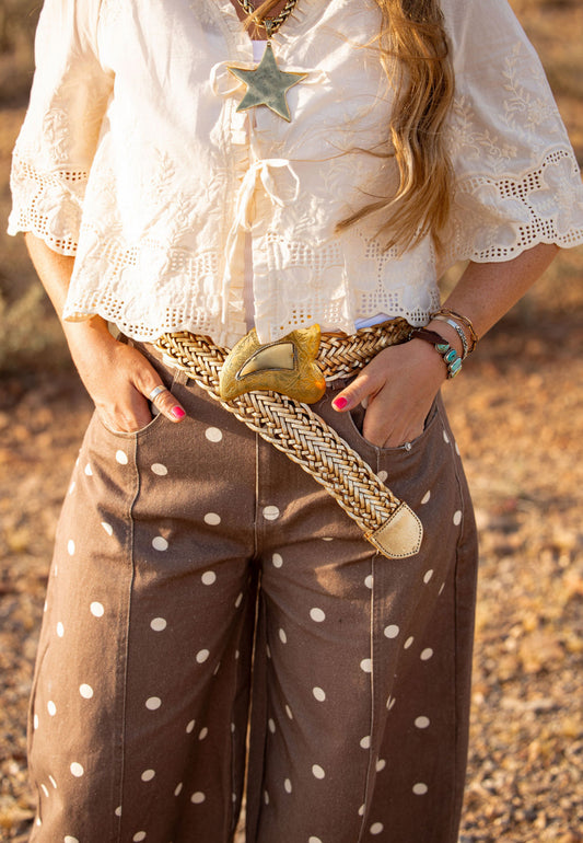 Brown Polka Dot Barrel Pants