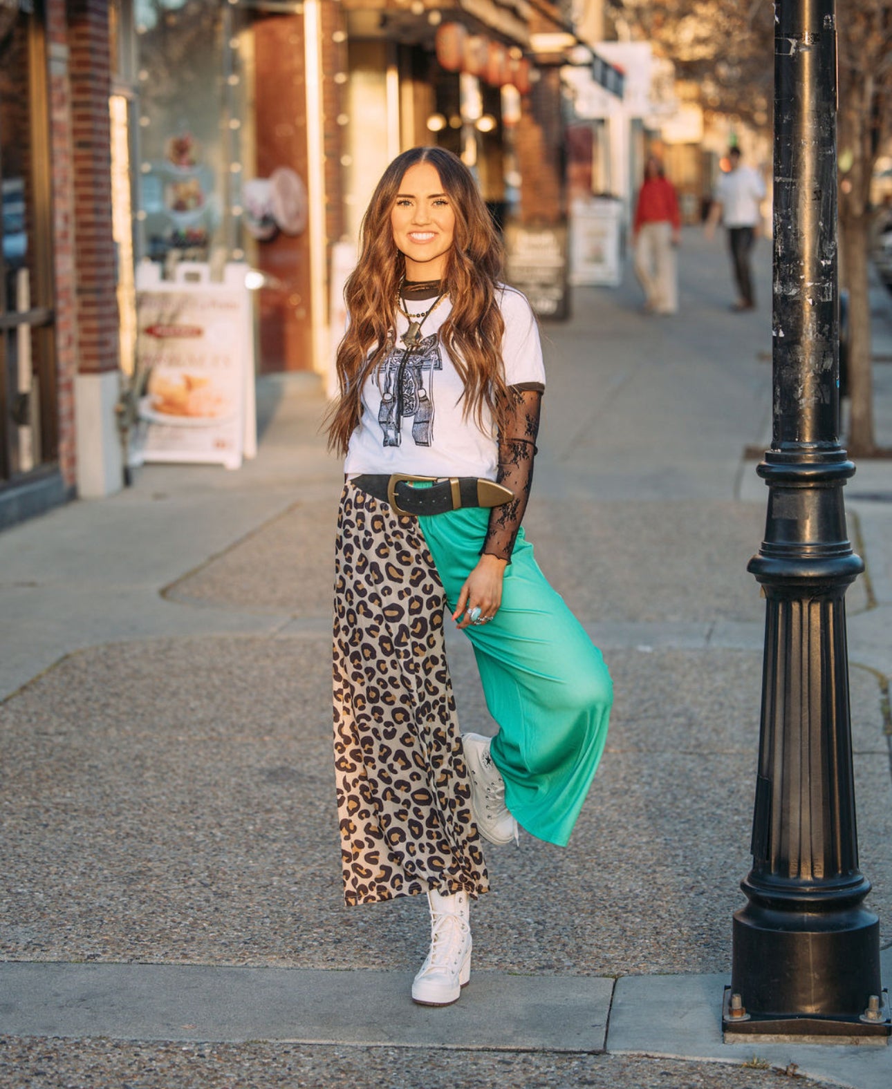 Green & Cheetah Split Pants