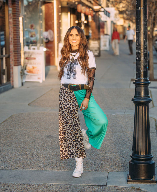 Green & Cheetah Split Pants
