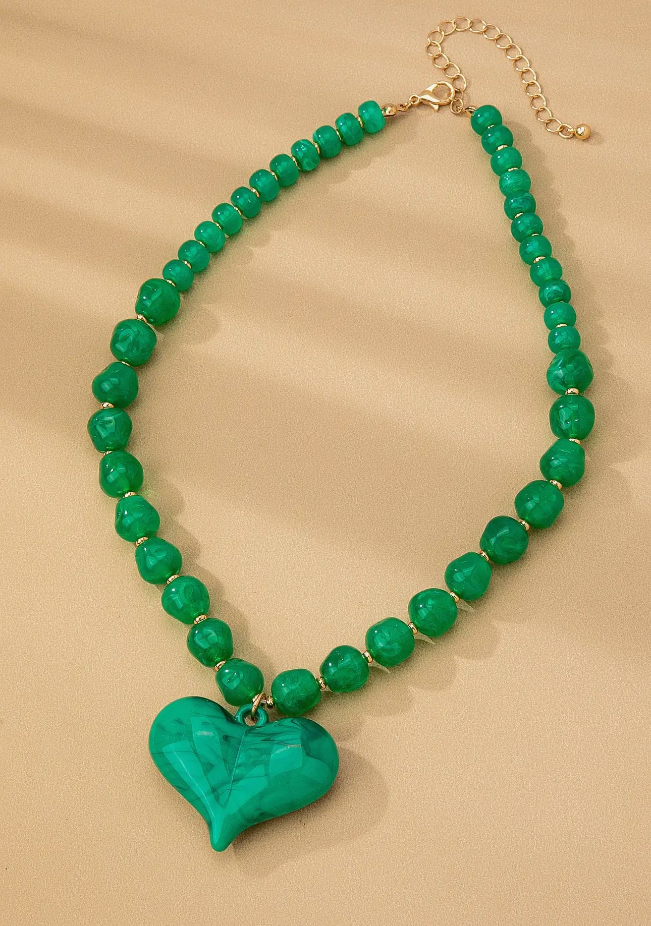 Emerald Beaded Heart Necklace
