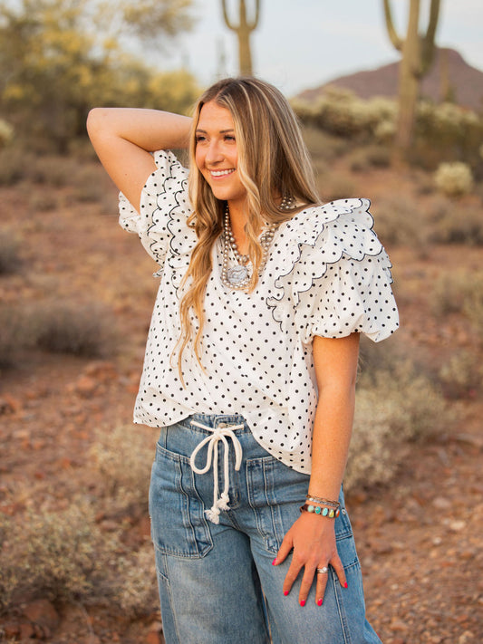 White & Black Polka Dot Blouse