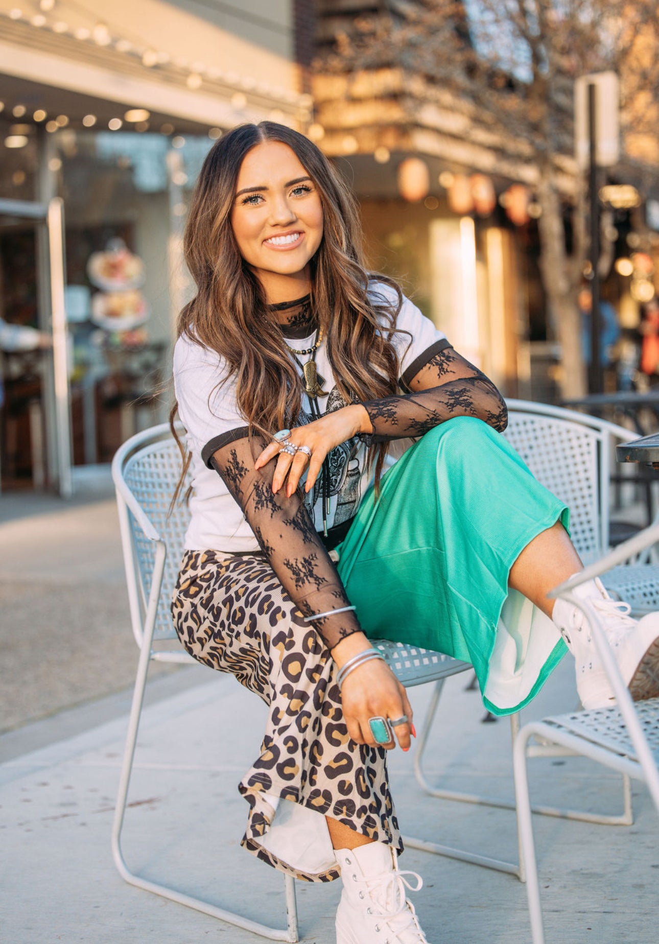 Green & Cheetah Split Pants