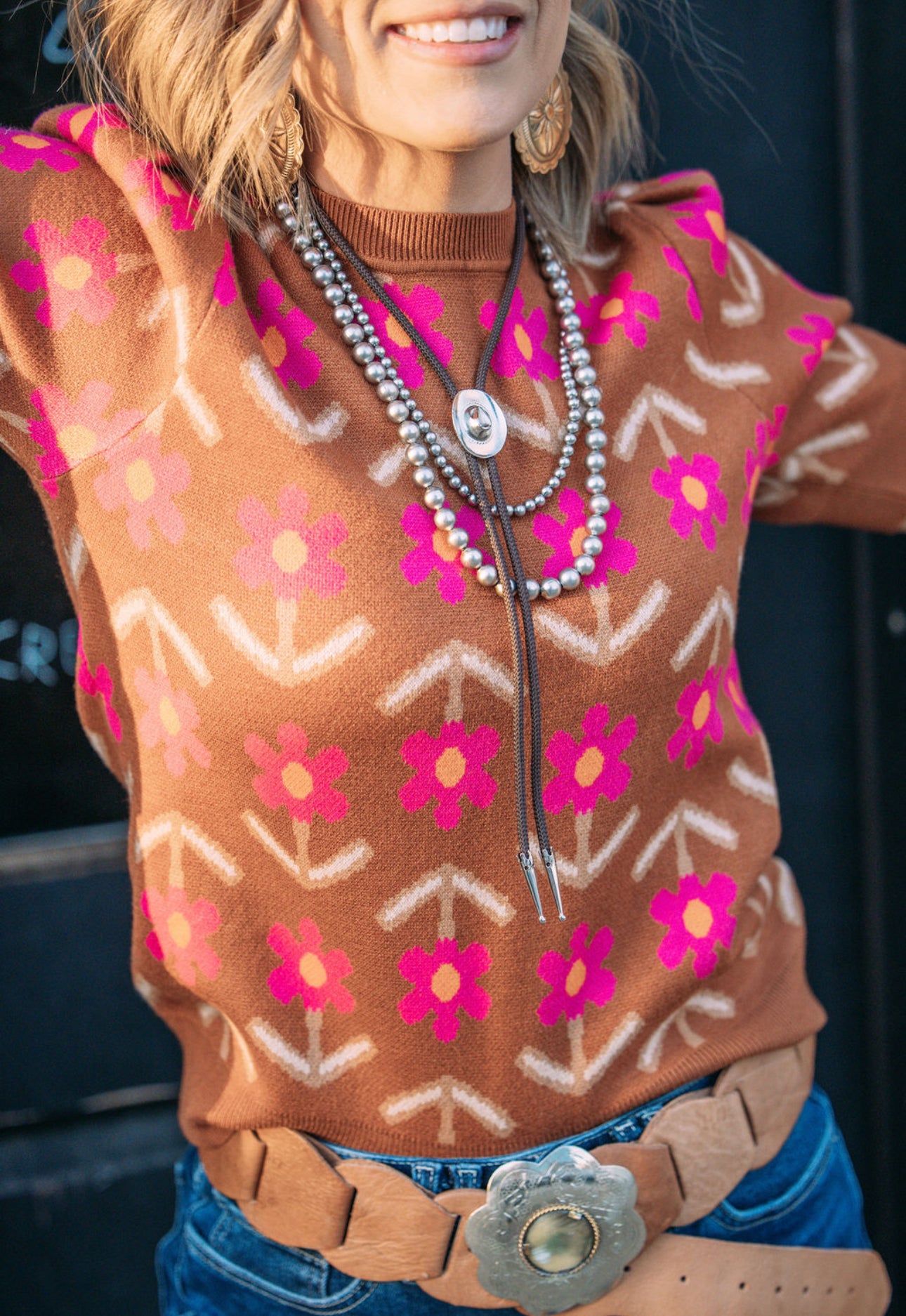 Mocha Floral Sweater Top