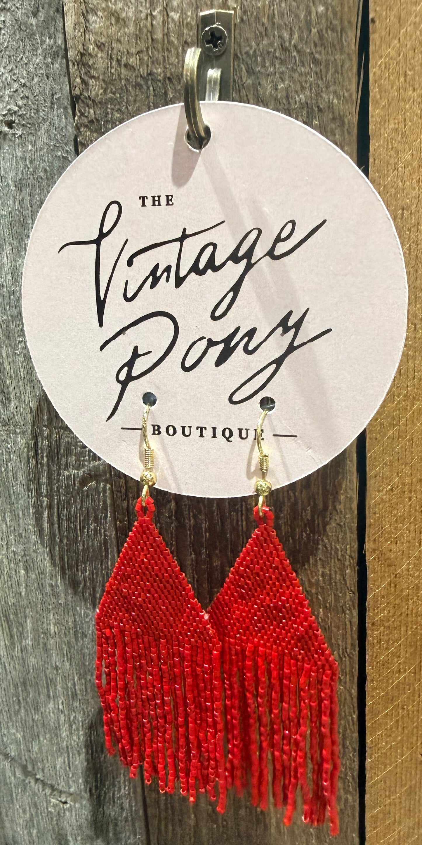 Red Beaded Fringe Earrings