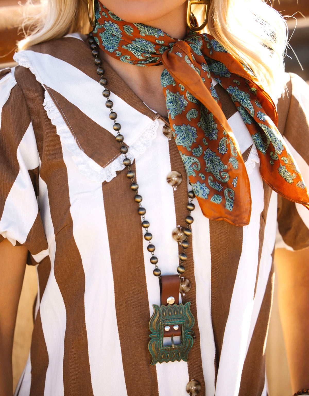 Turquoise Belt Buckle Pendant Necklace