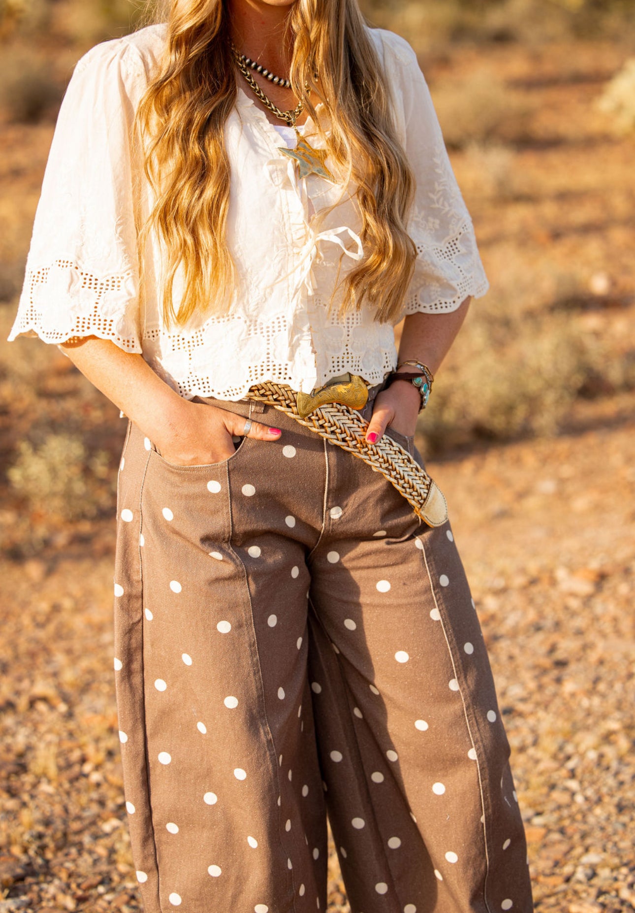 Brown Polka Dot Barrel Pants