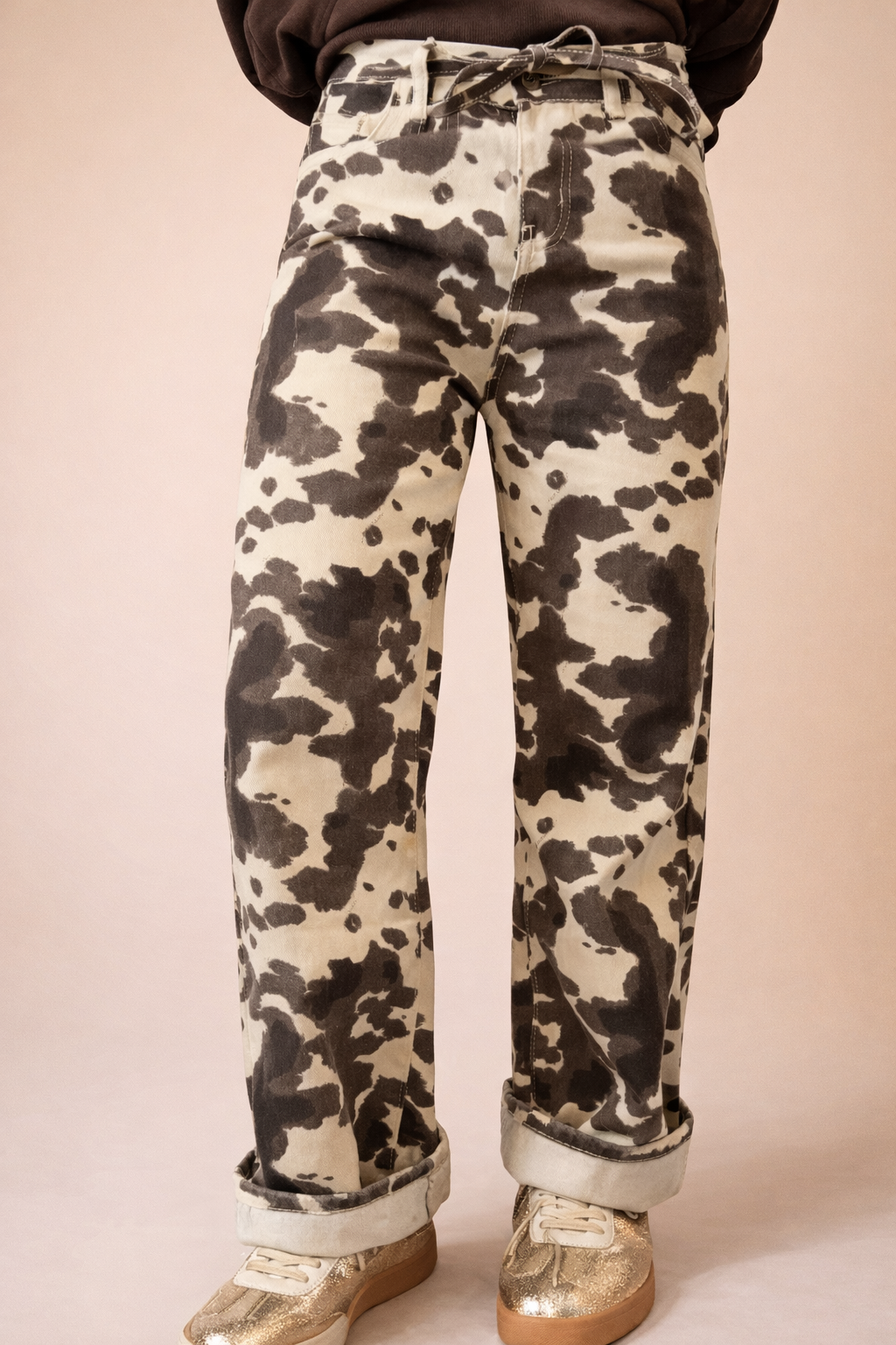 Cowprint Straight Leg Trousers