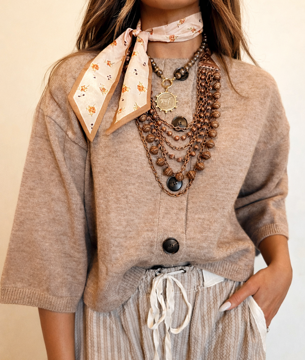 Half Sleeve Button Down Mocha Cardigan