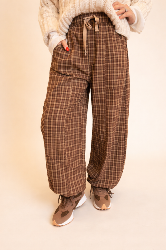 Checkered Brown Plaid Jogger Pants