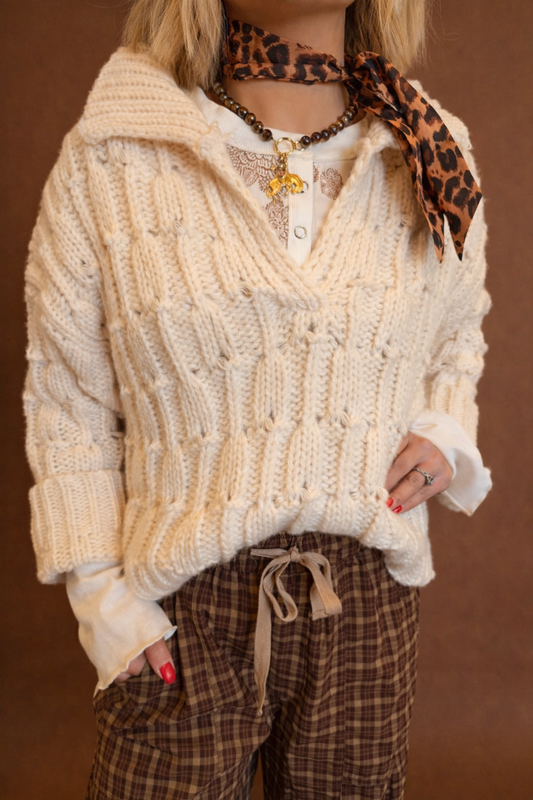 Chunky Cream V-Neck Sweater