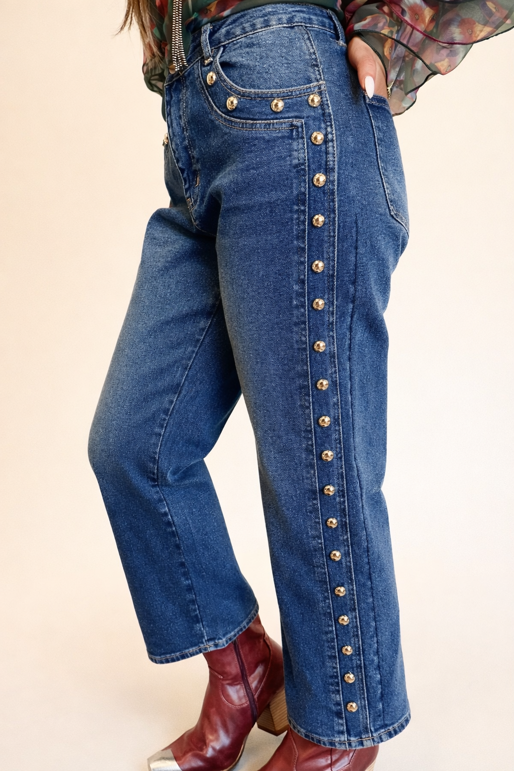Metal Studded High Rise Jean