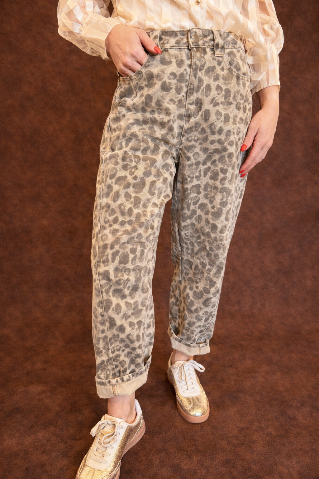 Leopard Barrel Jean