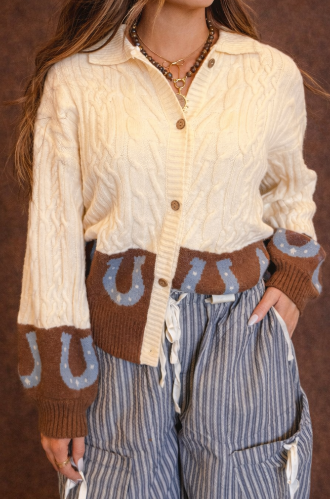 Horseshoe Cable Color Block Sweater